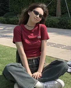 レタープリントラウンドネック 半袖カジュアルクロップドTシャツ 夏用のサムネイル
