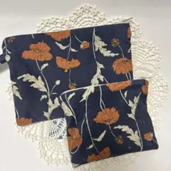 ハンドメイド　コーデュロイ花柄ポーチセット