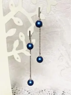 2way✳スワロフスキー·イラデサント·ダークブルー·パールチタンポストピアス