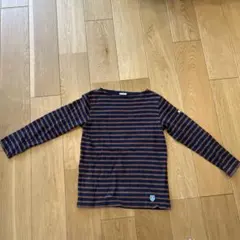 ストライプ 長袖Tシャツ ネイビー 茶色