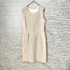 ロートレアモン ✨ノースリーブ ツイード切替ワンピース 38 上品　ミニ丈