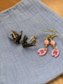 和風ピアスセット 折り鶴と桜