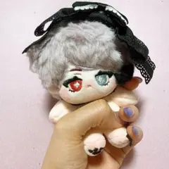 無属性　自作ぬいぐるみ　紫✖️黒大きなリボン付き オッドアイな男の子　骨付き 10〜12.5cm】無属性 自作ぬいぐるみ オッドアイ 紫な男の子 骨付き