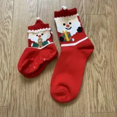 【新品】親子セット クリスマス 靴下 子供 13-18cm サンタ 2足セット