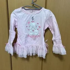 【110】メゾピアノ mezzo piano 袖フリル 長袖 カットソー 刺繍