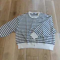 しまむらアイボリー・ブラックストライプ 長袖トップス M