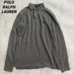 極美品 ポロラルフローレン 長袖ポロシャツ 灰色　M 長袖　シャツ　ロゴ刺繍 綿