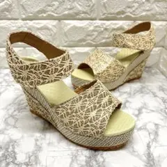 【厚底】LaceLadies レース ラメ ウエッジサンダル 24㎝
