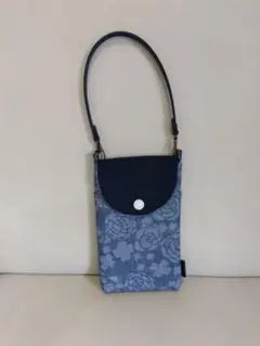 デニム風花柄スマホバッグ★フェイクレザー