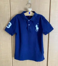 美品ポロラルフローレン　ポロシャツ　ナンバー　ビッグポニー　ネイビー×白　120
