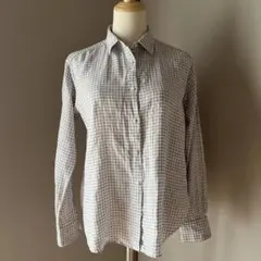 プレミアムリネン チェックシャツ （長袖）UNIQLO ユニクロ グレー M