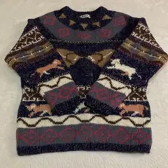 LACASA ニット　セーター　ウール100% アニマル柄　動物柄 L相当