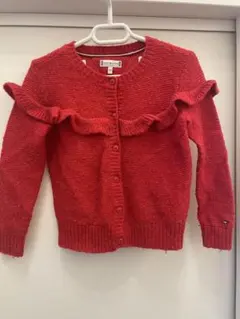 トミーヒルフィガー 赤 フリルカーディガン