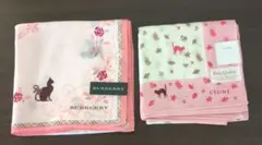 BURBERRY・CÉLINE ネコ柄ハンカチ2枚セット