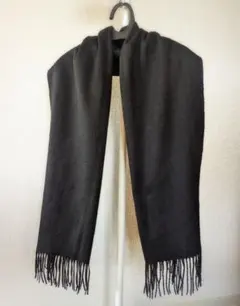 カシミヤ 黒 マフラー ストール 大判 ブラック フリンジ