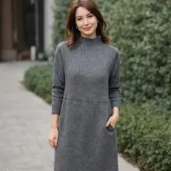新品未使用 ニットワンピース ハイネック チュニック ワンピース　M グレー