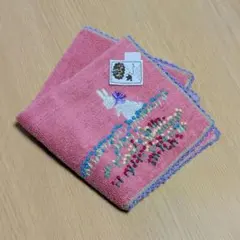 【新品】手刺繍&レース うさぎとお花畑 タオルハンカチ