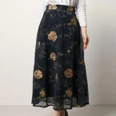 【Ameri】JEANNETTE FLARE SKIRT ネイビー 花柄 総柄