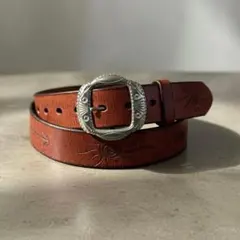 本革ウエスタンベルト 牛革 古着 レトロ アメカジ レザー ブラウン wb1-1
