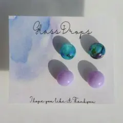 ガラス ドロップス サージカルステンレス ピアス カラフル ブルー パープル