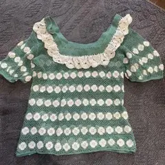 vintage グリーン クロシェ編み 半袖 トップスのサムネイル