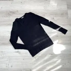 ジーユー　GU クルーネックリブニット長袖トップス　着丈長め　シンプル　黒　XL