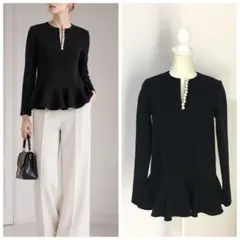 近年美品　YOKO CHAN ヨーコチャン　倒れないパール　ペプラム　ブラウスのサムネイル