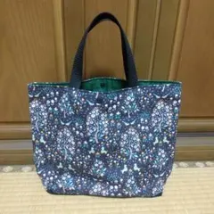 【ハンドメイド】鳥と植物柄の生地で作成した内ポケットいっぱいトートバッグ