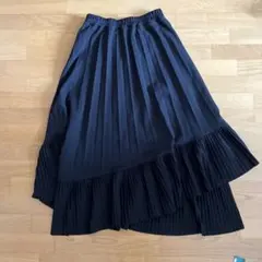 ウエストゴム 黒プリーツロングスカート M-L