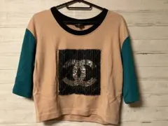 クリーニング済》CHANEL ココマーク ビーズ装飾 七分袖 カットソー 36のサムネイル