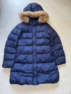 ユニクロ　ファー付　中綿　ロングコート　ネイビー　150