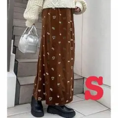 新品　CIAOPANIC TYPY 花柄刺繍ベロアスカート　ブラウン　S