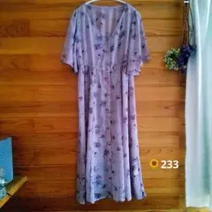 薄紫色 花柄 半袖 シャツワンピース