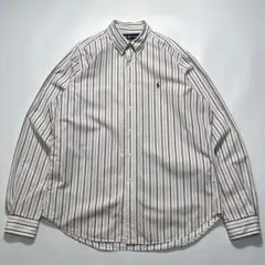 90s〜 ラルフローレン 長袖BDシャツ 白ベース ストライプ L 7885