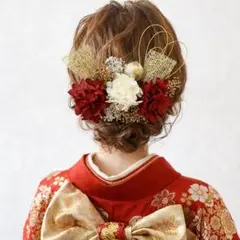 ドライフラワー髪飾り 水引き 和装 赤ヘア飾り 成人式 振袖 卒業式袴 結婚式