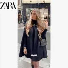美品 ZARA ポンチョケープ L バックル付きケープコート マンテコ ゴールド