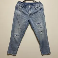 ダメージ加工ライトブルーロングパンツ 11-12歳