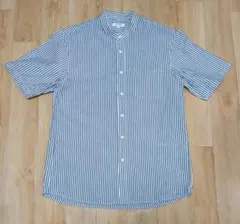 GLOBAL WORKグローバルワークストライプ麻混半袖シャツ L