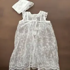 ホワイトレースドレスと帽子セット