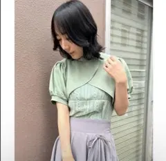 アクシーズファム　カットボレロ付ノースリプルオーバー　グリーンのサムネイル