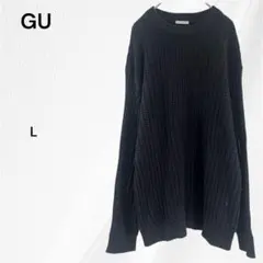 GU ジーユー　透かし編みニットプルオーバー　長袖　コットン　L　ブラック