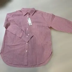 GU ストライプオーバーサイズシャツ L ピンク