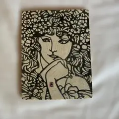切り絵 手描き アート ハンドメイド　焼き物 作品 絵画 ミュシャ