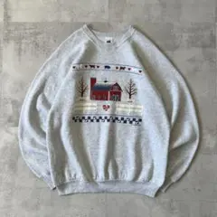 90s USA製　フルーツ・オブ・ザ・ルーム　スウェット　カントリー ウィンター