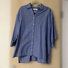 Samansa Mos2 blueストライプ長袖シャツ