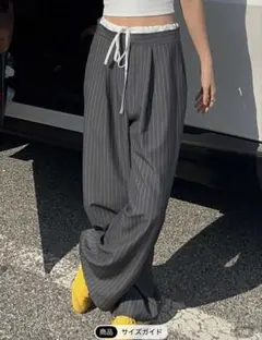 SHEIN DAZY ウエスト リボンストライプ リラックスパンツ