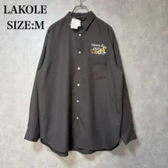 新品 LAKOLE 刺繍 花柄 長袖 シャツ Mサイズ チャコールグレーのサムネイル