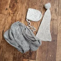 ニューボーンフォト 小物セット グレー おくるみ 帽子 ボンネット