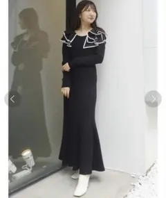 MERCURYDUO ラッフルドッキングマーメイドニットワンピース　ブラック