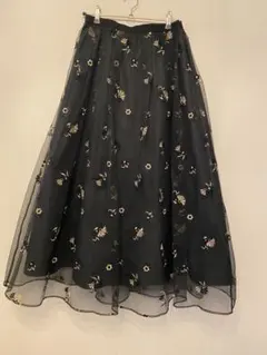 martinique 刺繍 フレアオーガンジースカート ブラックのサムネイル